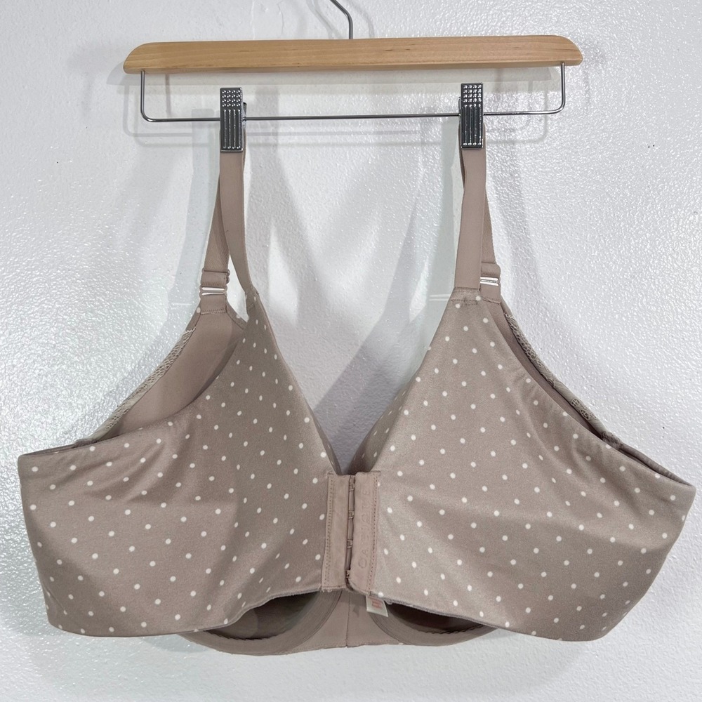 Cacique Lane Bryant Smooth Boost Plunge Underwire Bra 46DD Taupe Polka Dot Lace - Picture 2 of 7